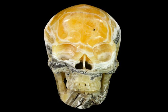 Realistic, Polished, Banded Orange Calcite Skull - Fluorescent! #151169